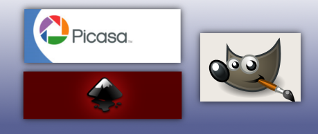 Die Logos von Inkscape, GIMP und Picasa