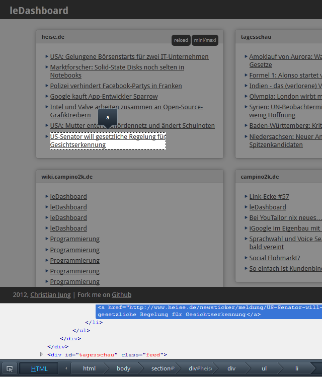 Screenshot des Inspectors aus Firefox 13