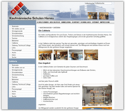 Screenshot der Seiten der Kaufmännischen Schulen Hanau
